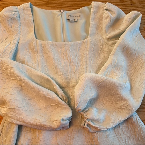 Sachin + Babi Rhinebeck Mini Dress Puff Sleeve Light Blue Mint 4 - Picture 10 of 12